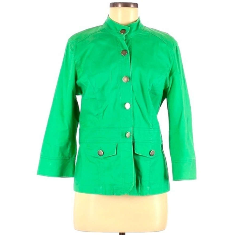 Elementz M bright green silver button up cotton blend cargo jacket